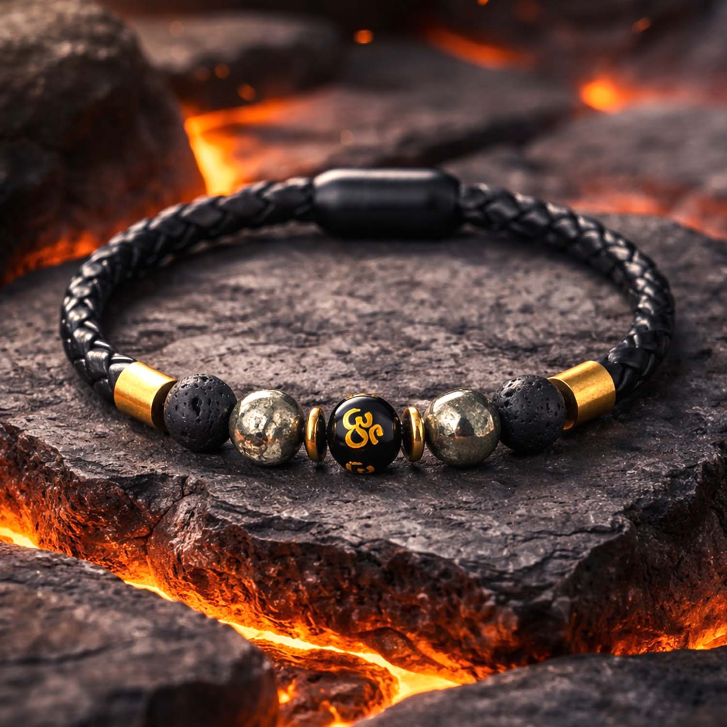 Spiritual Pyrite Natural Stone NeoLeather Bracelet With MagSnap2