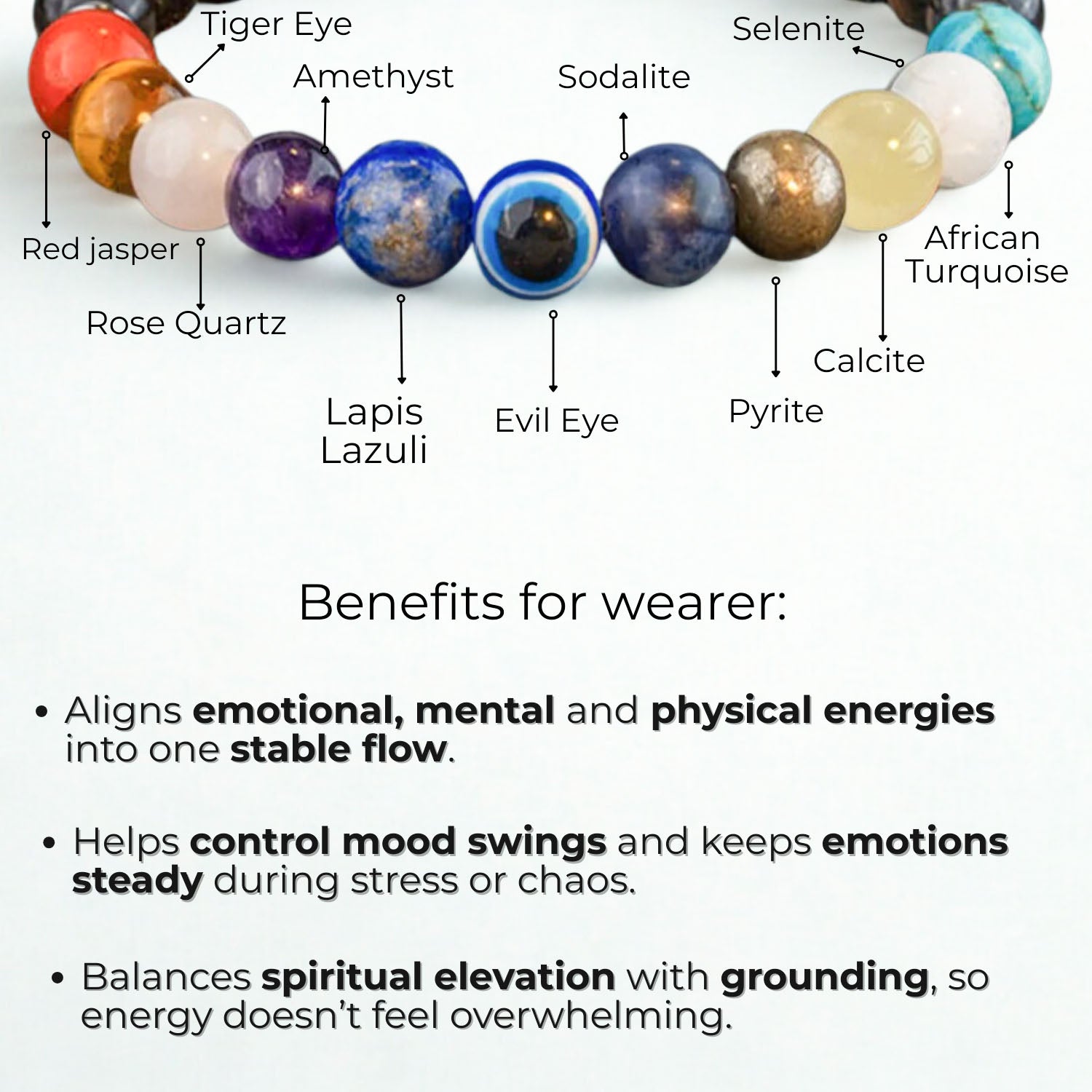 Strength Gloss Onyx 11 Chakra Natural Stone Bracelet with Magsnap 2