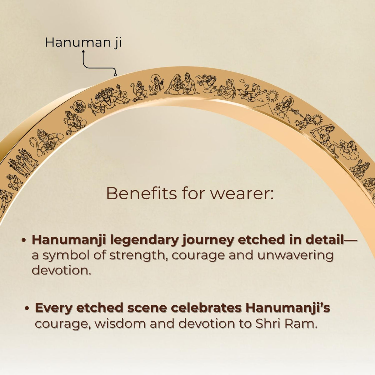 Tales Of Hanumanji MicroCarved Thick Kada Gold