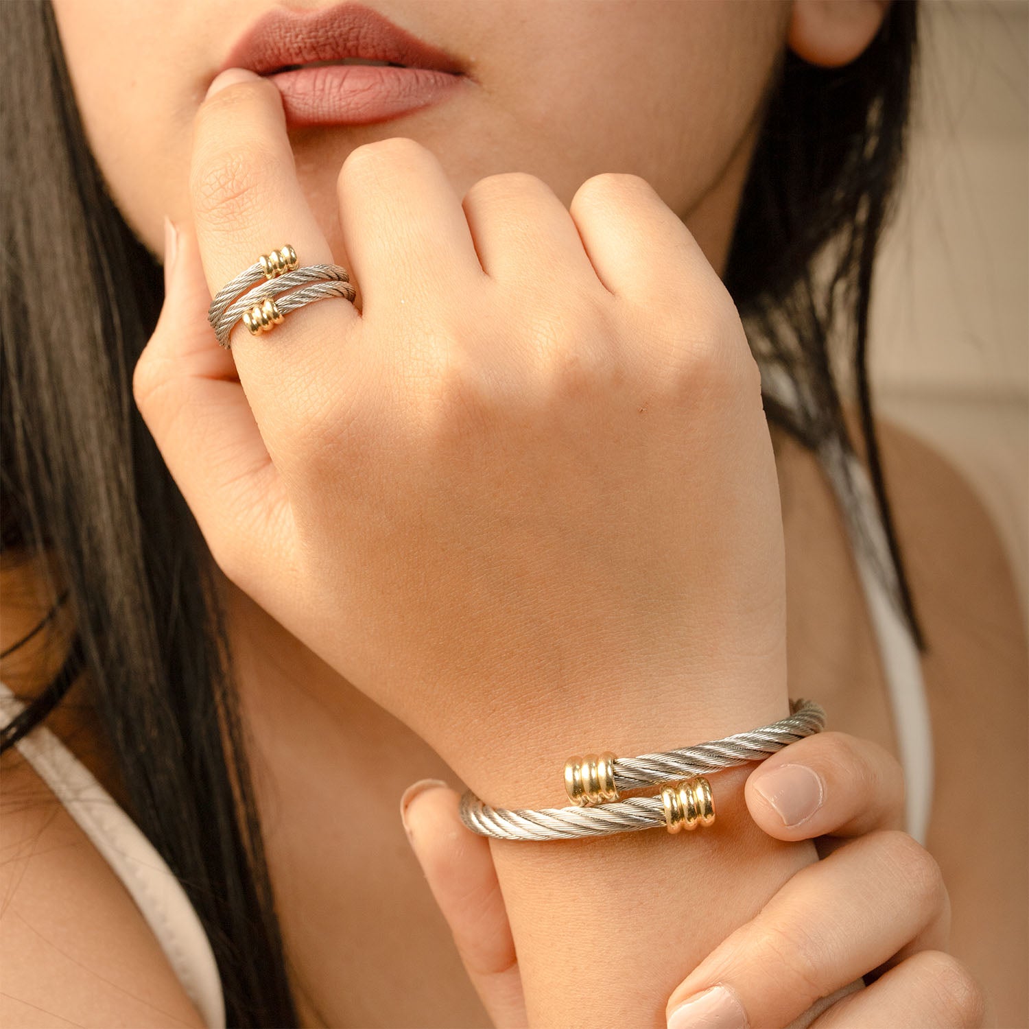 Twisted Cable Adjustable Bracelet and Ring Combo
