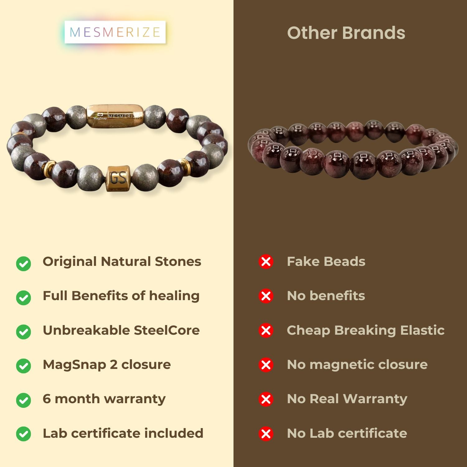 Personalised Abundance Magnet Garnet & Pyrite Natural Stone Bracelet with Magsnap 2