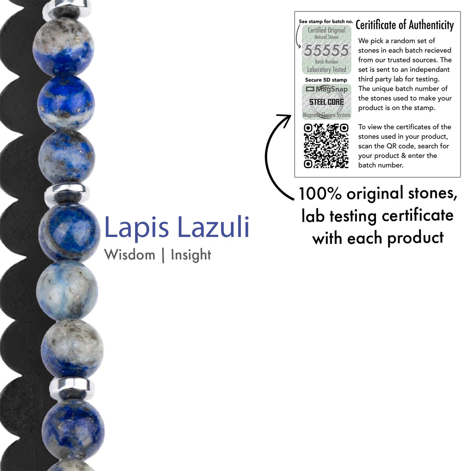 Natural Stone Jewellery Wisdom Lapis Natural Stone Bracelet with Magsnap