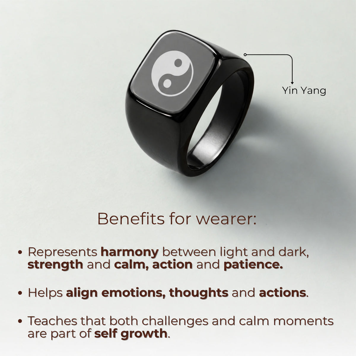 Spiritual Black Hercules Ring Om Yin Yang
