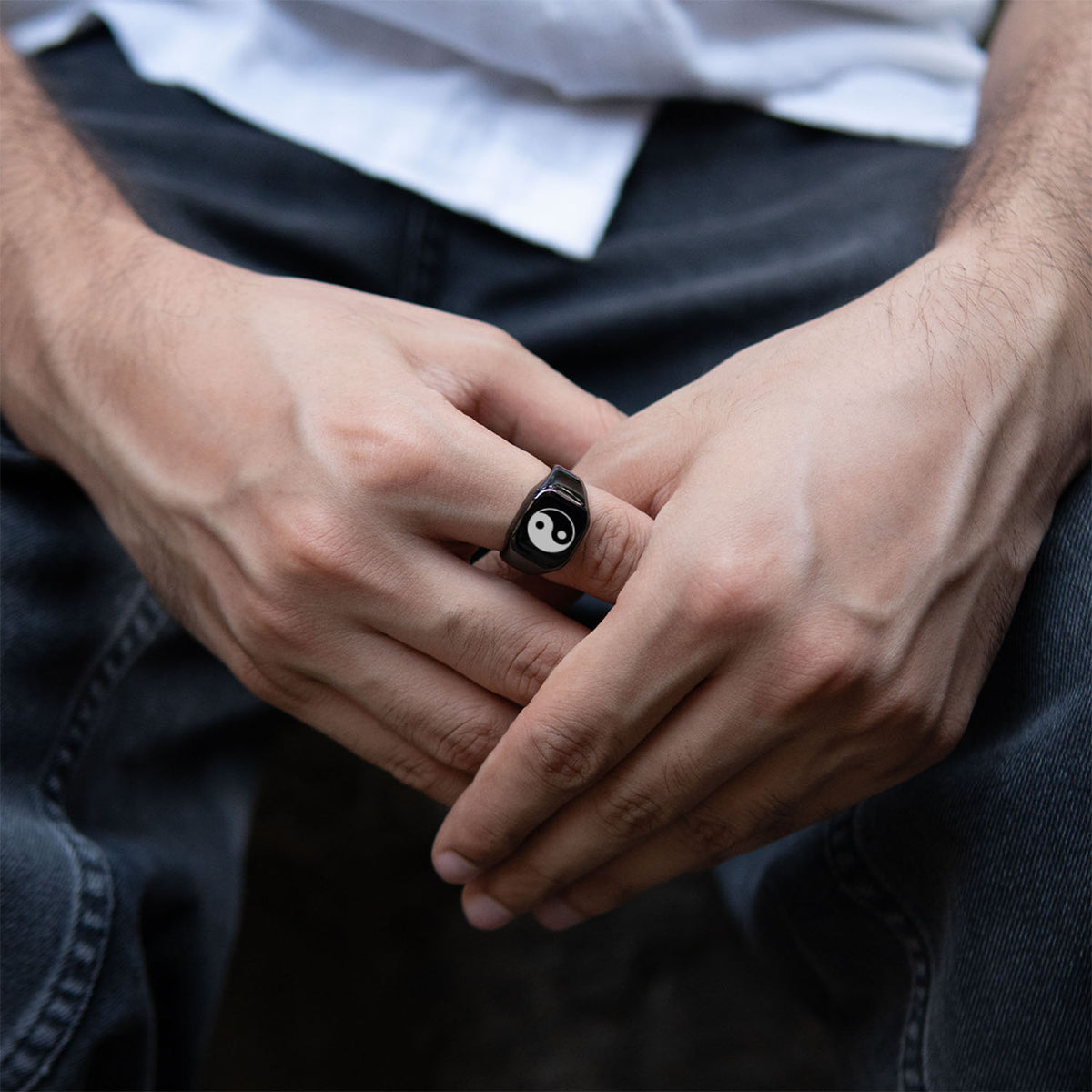 Spiritual Black Hercules Ring Om Yin Yang