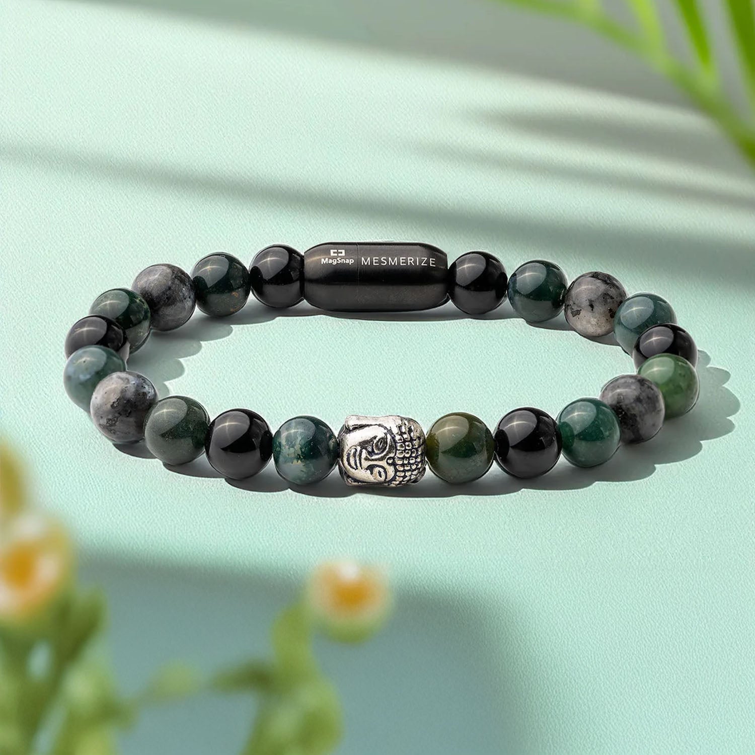 Natural Stone Jewellery Zen Moss Agate Natural Stone Natural Stone Buddha Bracelet With Magsnap