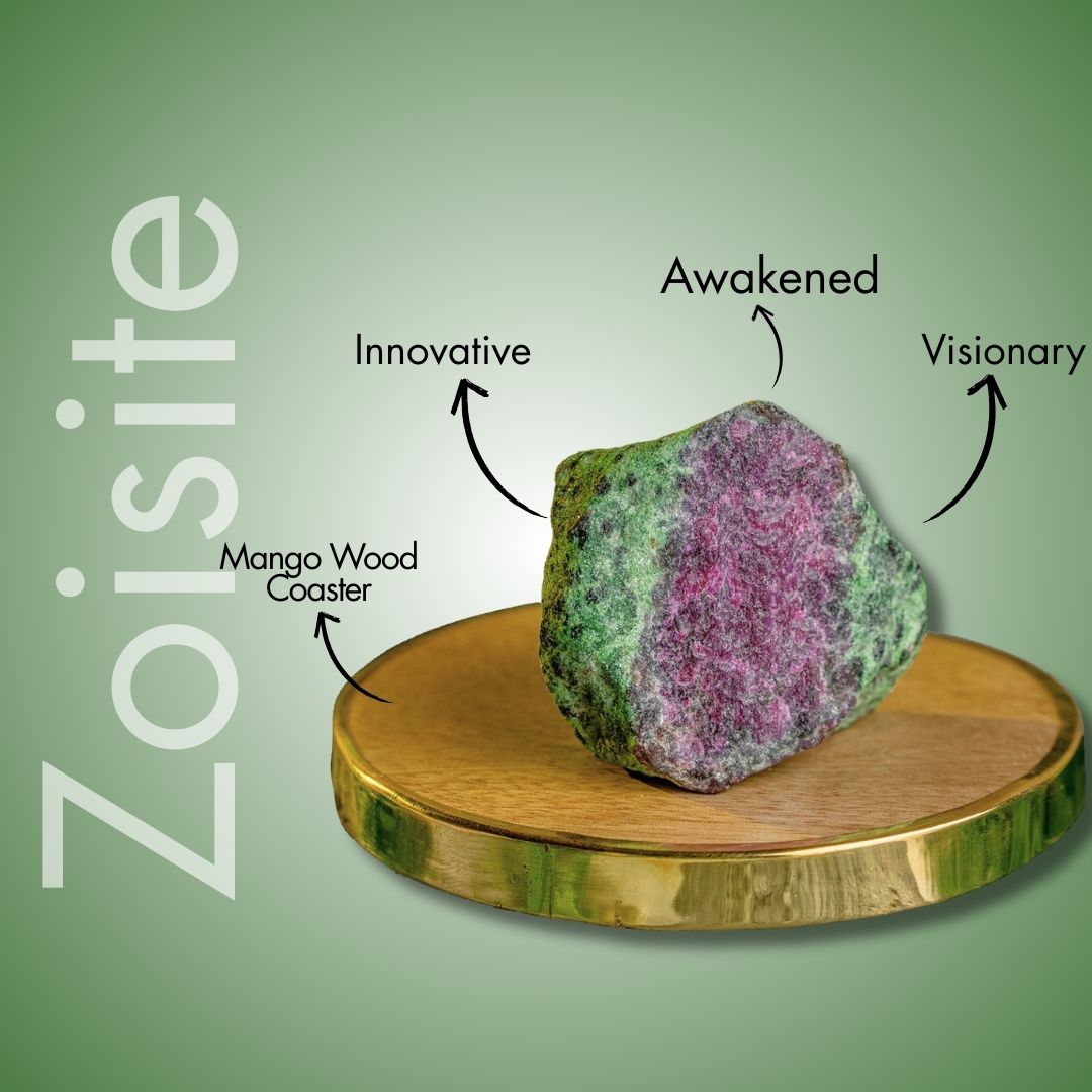 Alchemy Raw Ruby Zoisite Stone With Mango Wood Coaster
