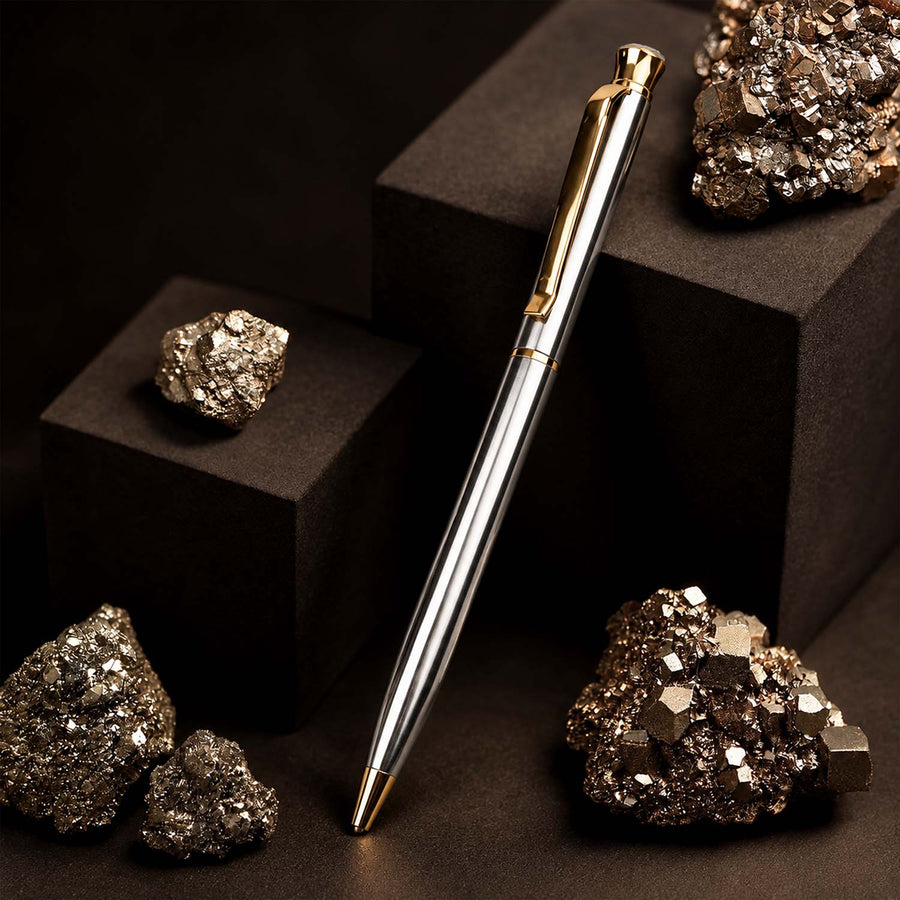 Polished Natural Pyrite Stone Twist Ball Pen