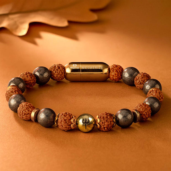 925 Sterling Silver Spiritual Trishul Pyrite Natural Stone Bracelet with MagSnap 2