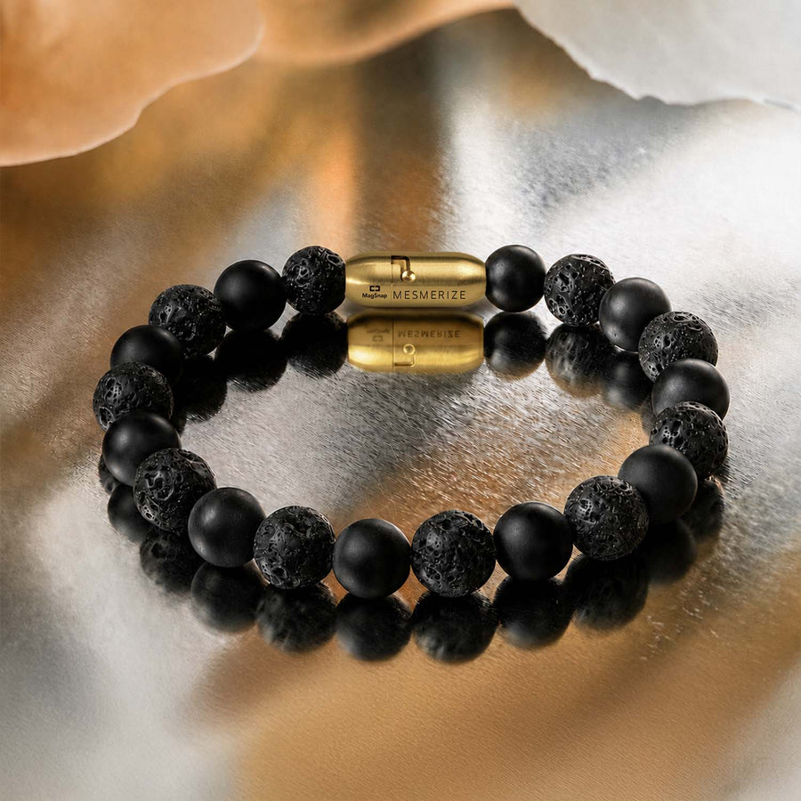 Stealth Matte Black Onyx and Lava Natural Stone Bracelet