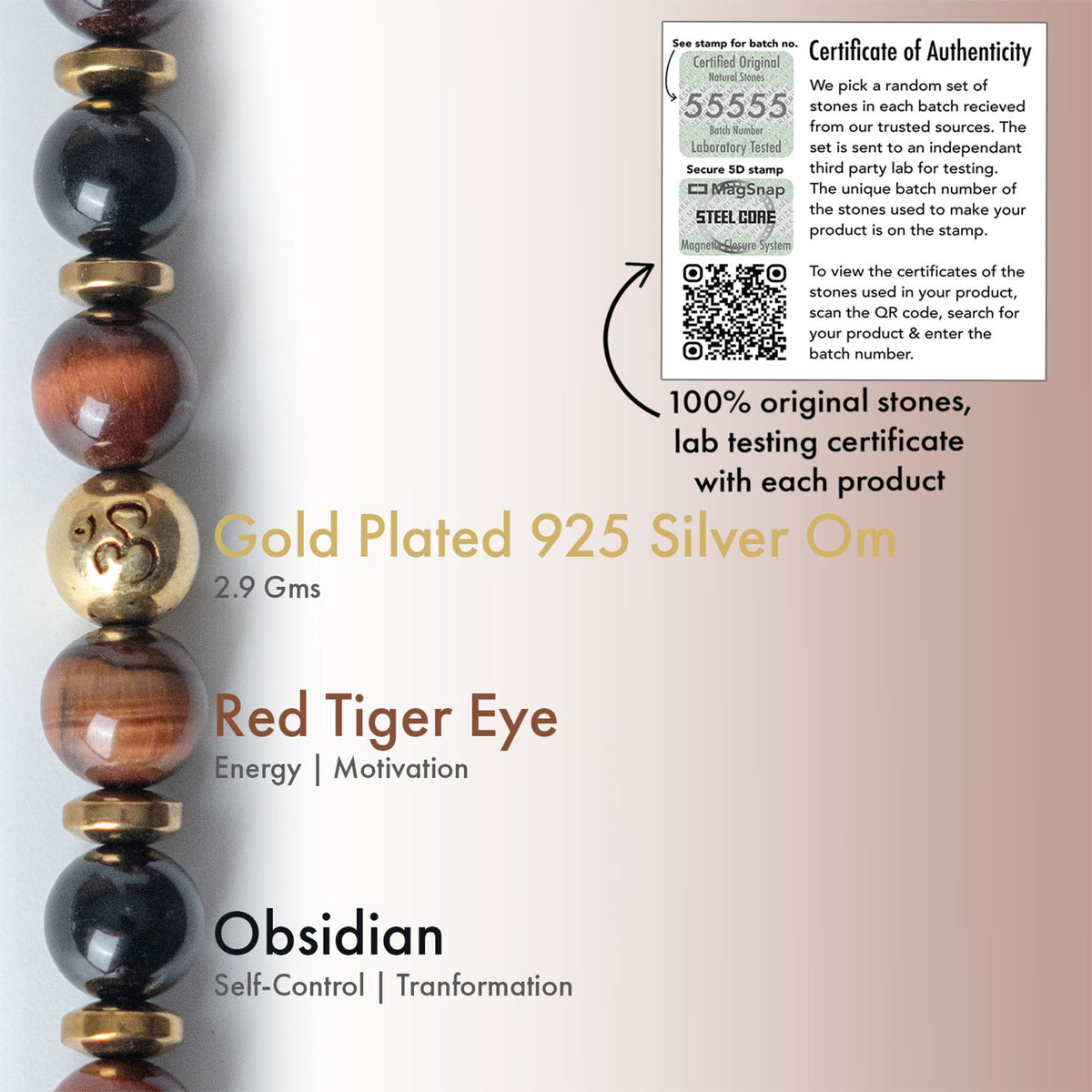925 Sterling Silver Sacred Om Natural Stone Bracelet with MagSnap 2