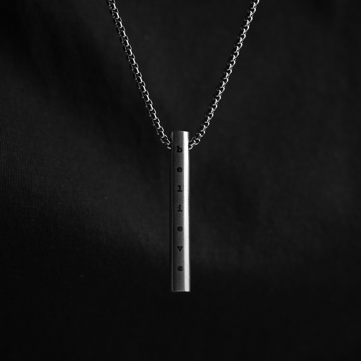 Believe Silver Barrel Necklace