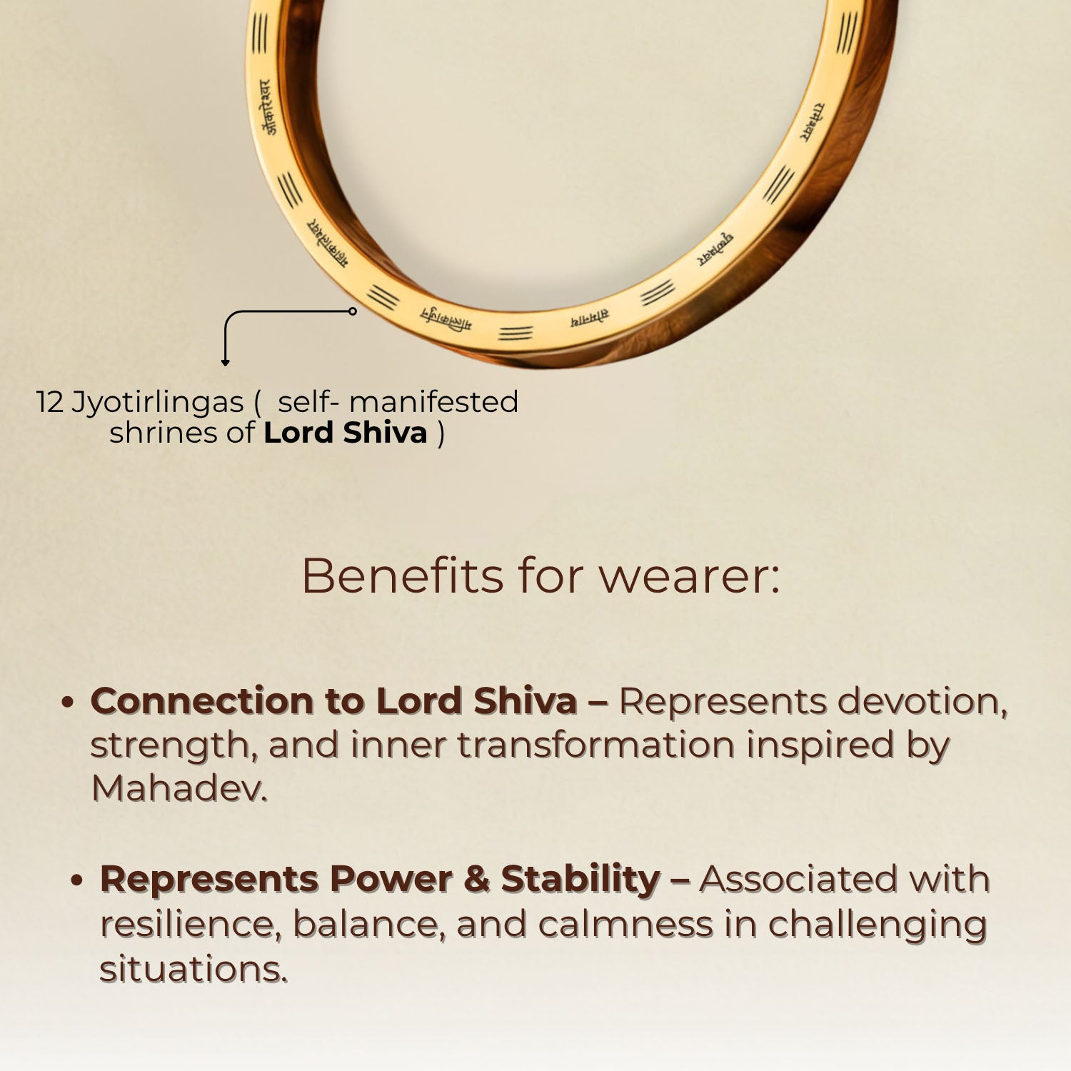 12 Jyotirling MicroCarved Classic Round Kada Gold