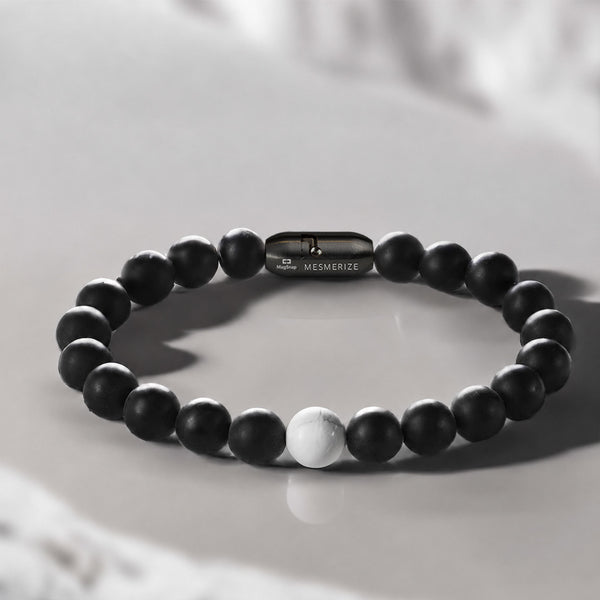 Natural Stone Jewellery Black Onyx and Howlite Bracelet With MagSnap