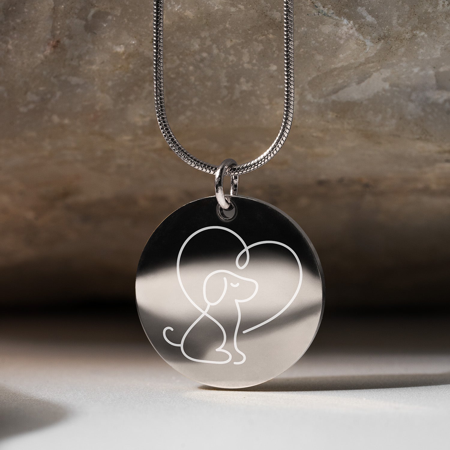 Cute Dog Circle Necklace Silver 