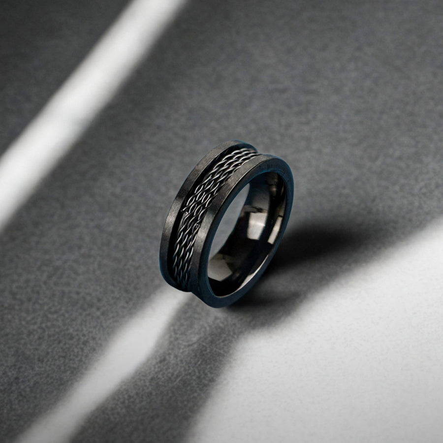 Drenn Linked Spinning Black Band Ring