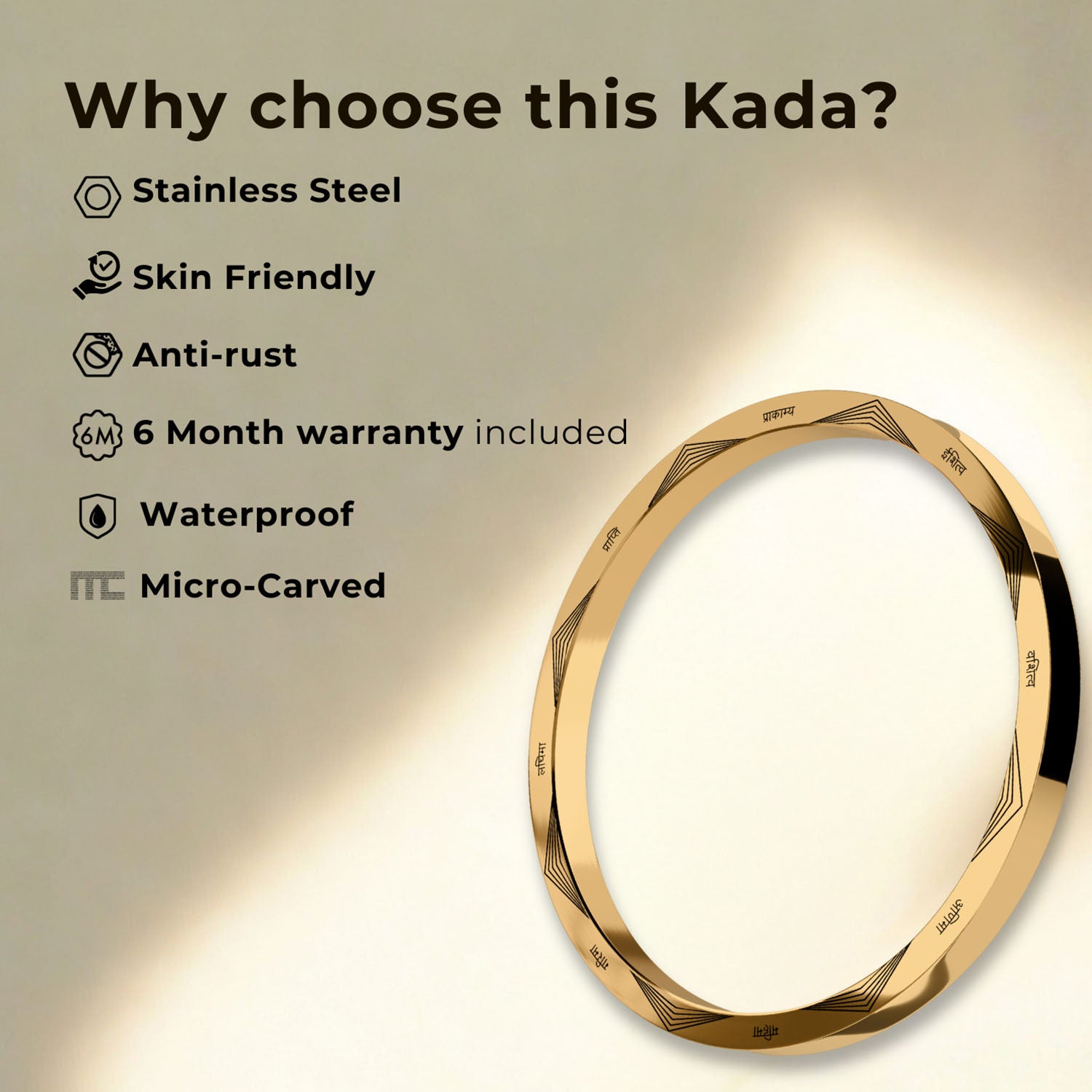 Ram MicroCarved Classic Round Kada Gold