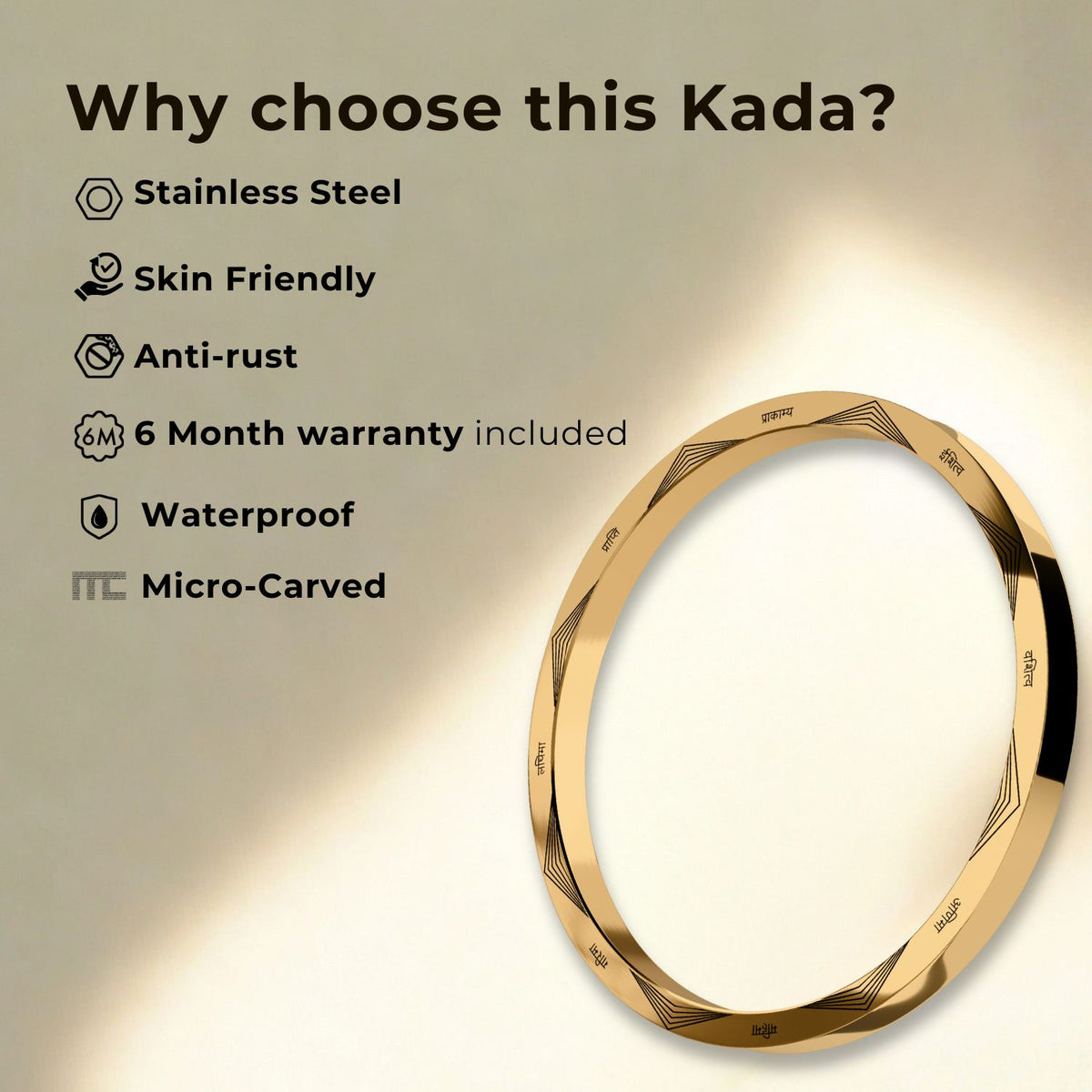 Tales Of Hanumanji MicroCarved Thick Kada Gold