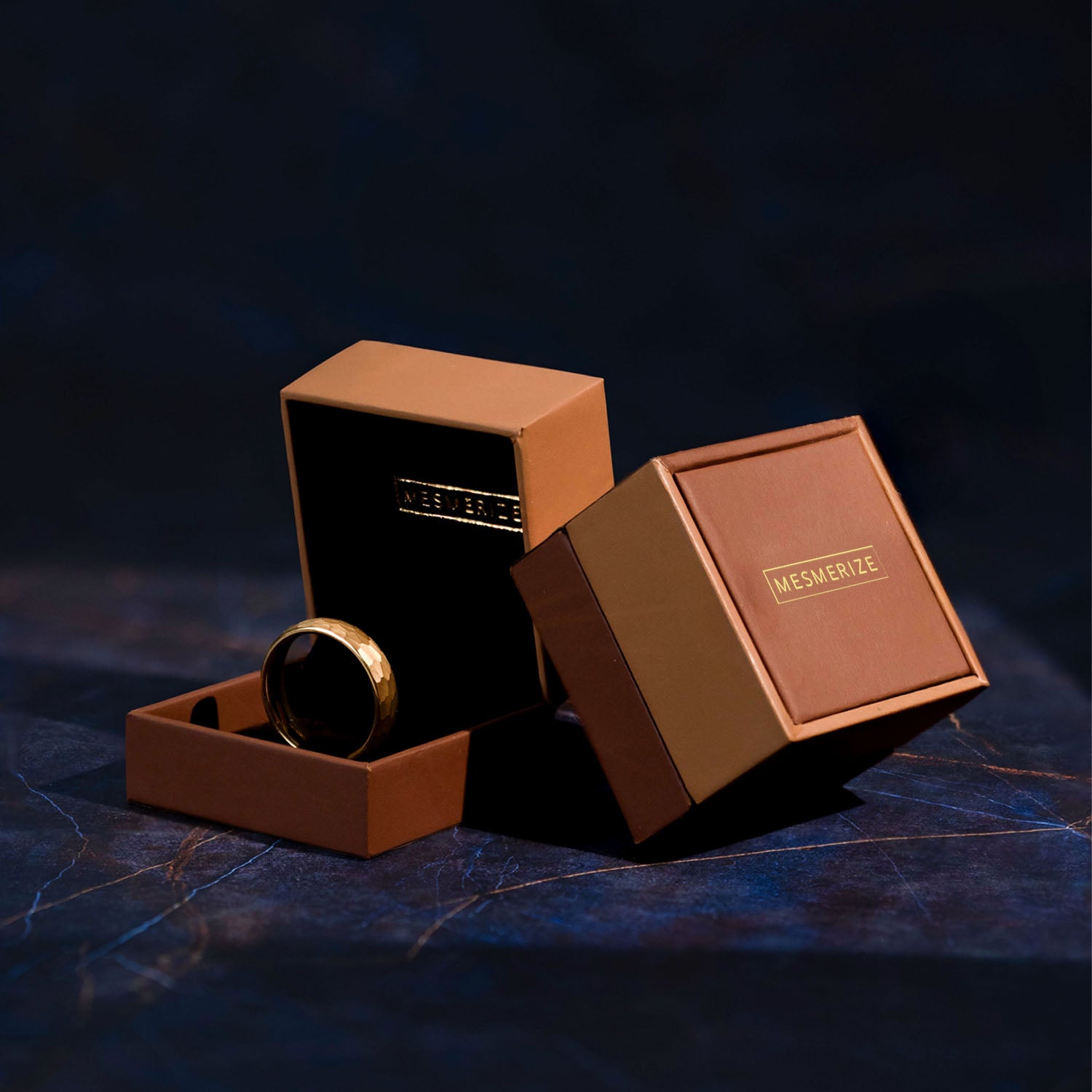 Forged Hammered Tungsten Carbide Band Ring GOLD