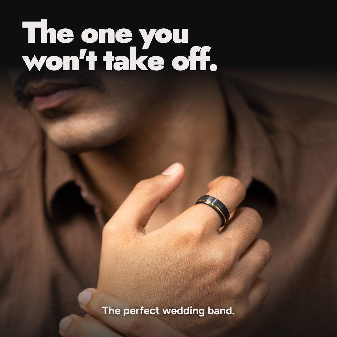 Gold Inlay Black Tungsten Carbide Band Ring