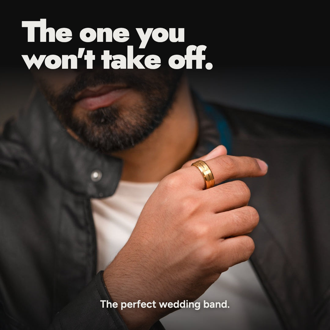 Gold on Gold Streak Tungsten Carbide Band Ring