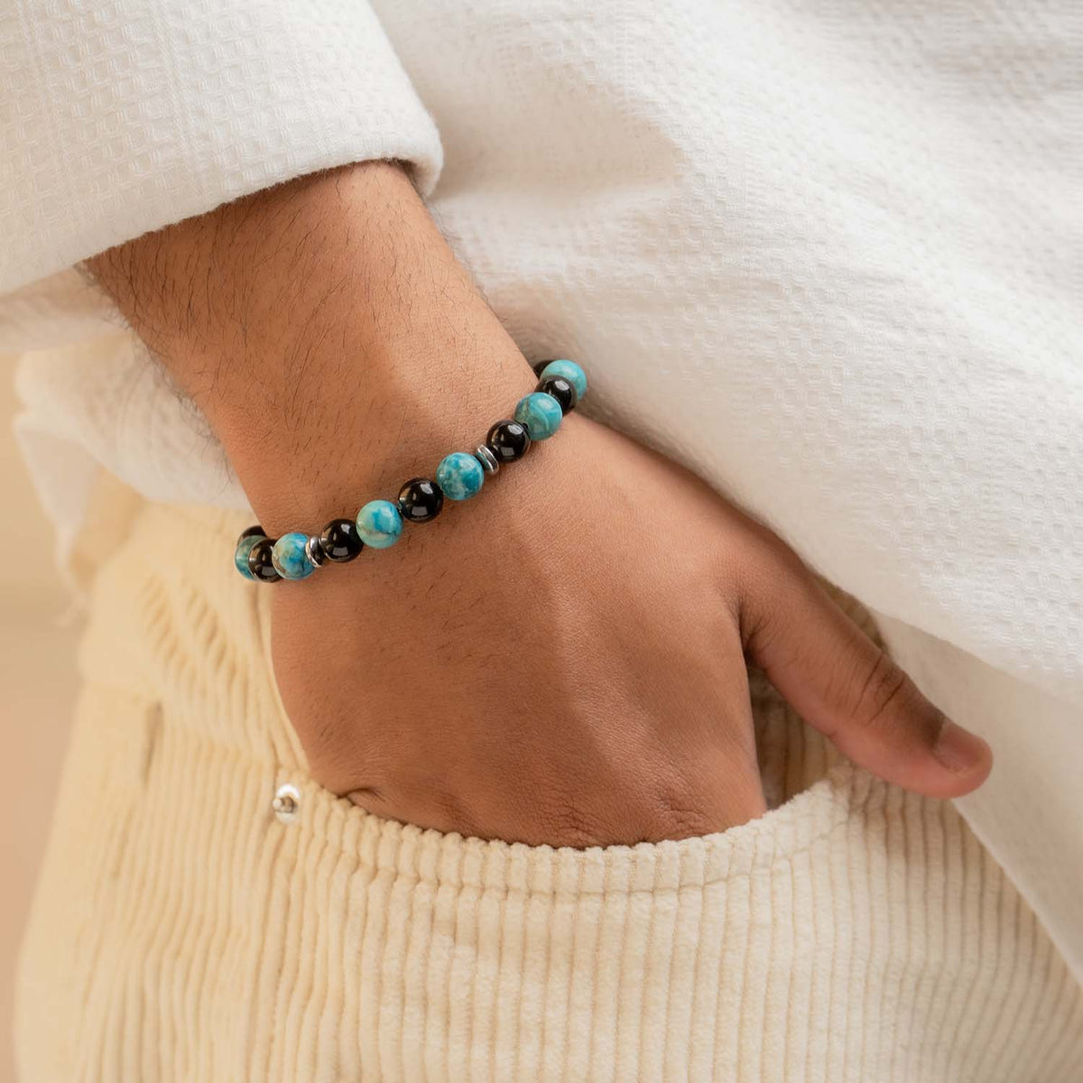 Harmonic African Turquoise & Black Obsidian Natural Stone Bracelet 2