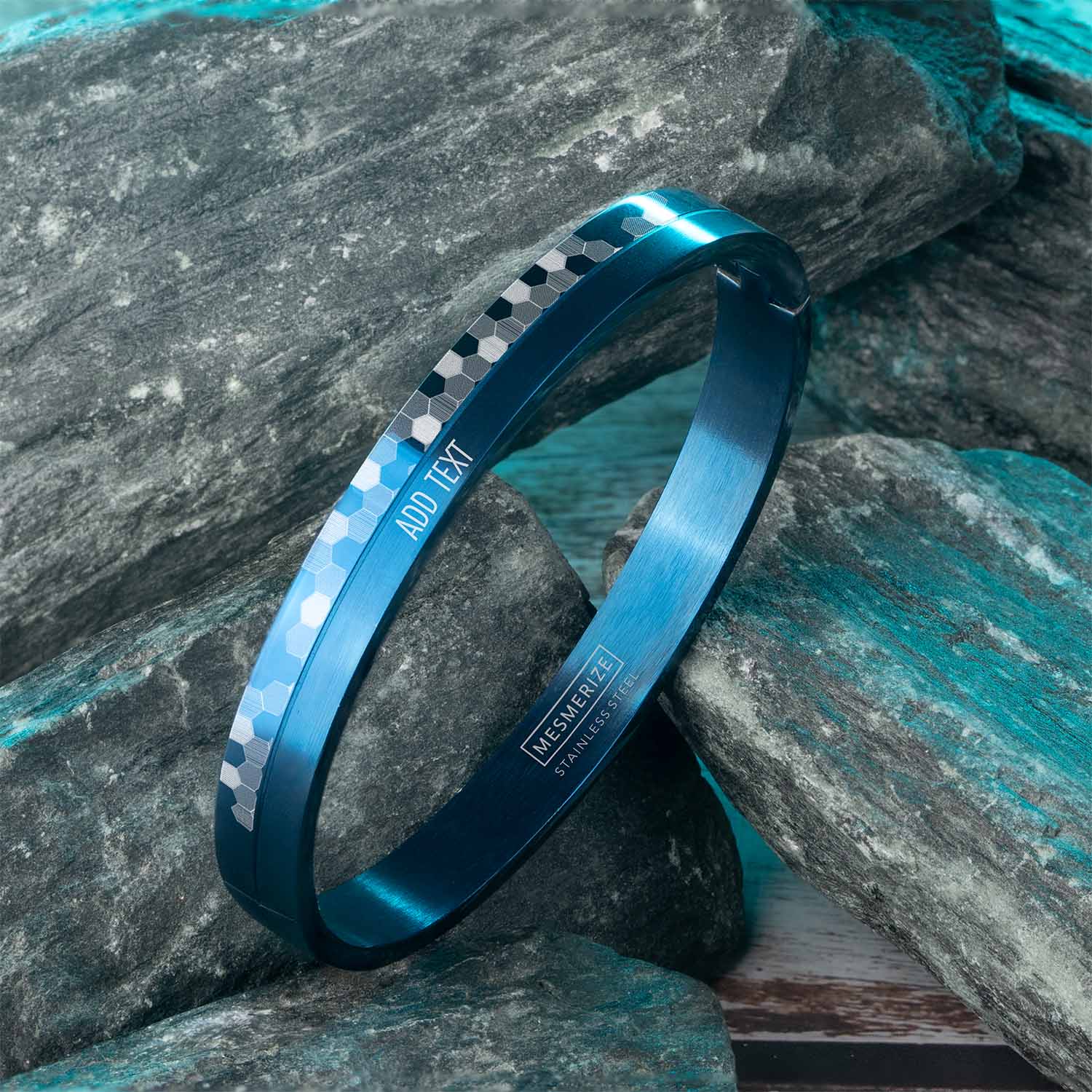 Hex Matrix Kada Bracelet Blue with Personalisation