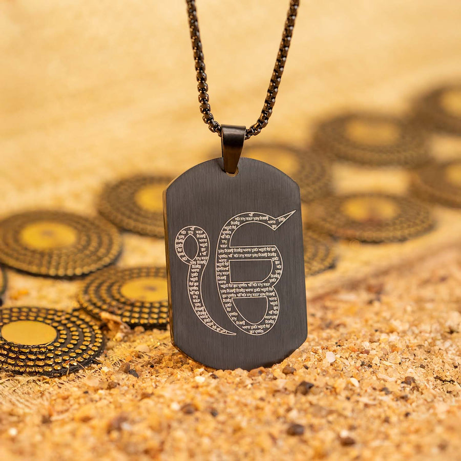 Ik Onkar MicroCarved Tag Necklace
