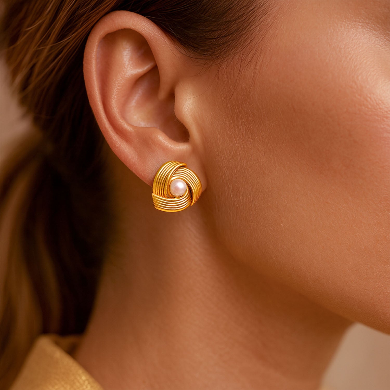 Juliette Pearl Knot 18K Gold Stud Earrings