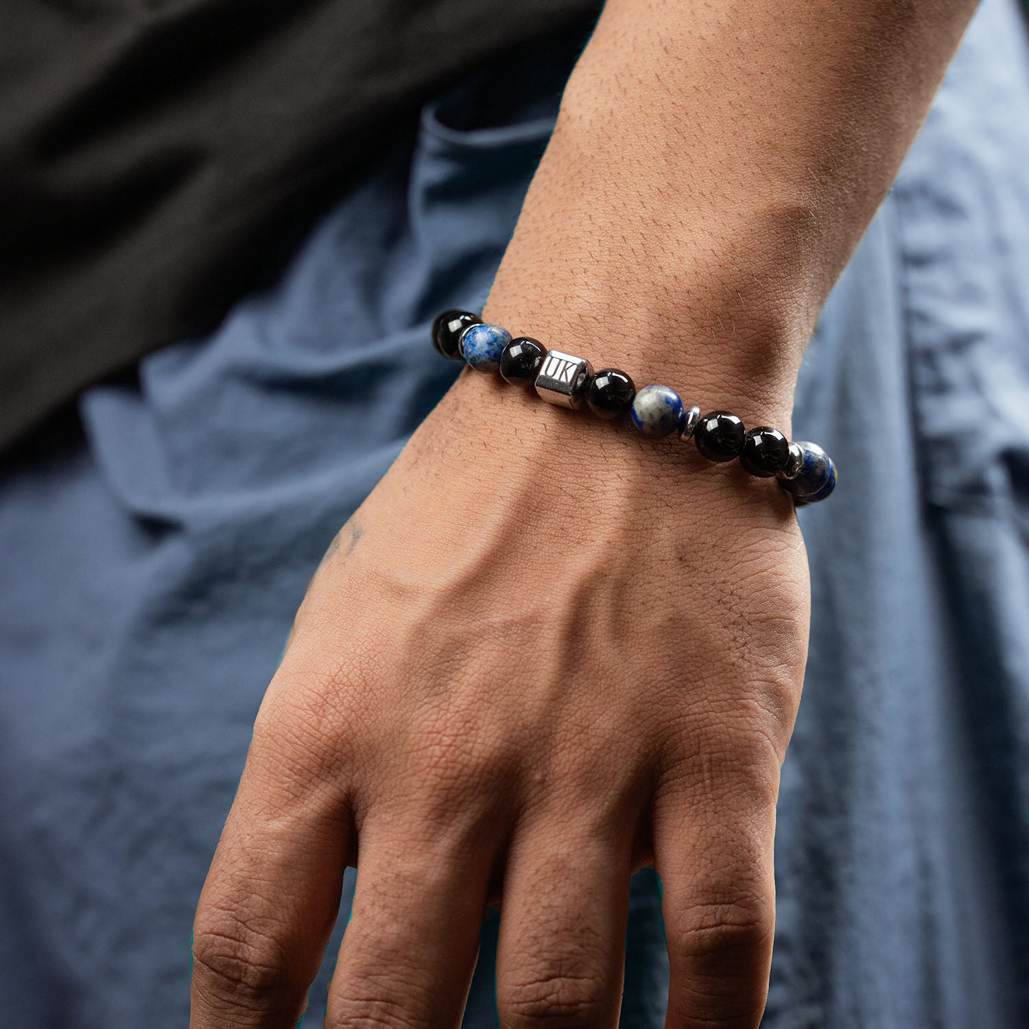 Personalised Knowledge Gloss Onyx And Lapis Lazuli Natural Stone Bracelet With Magsnap 2