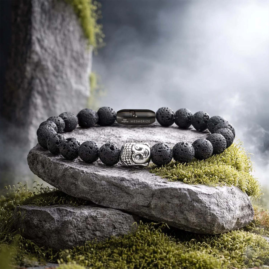 Lava Natural Stone Buddha Bracelet with MagSnap
