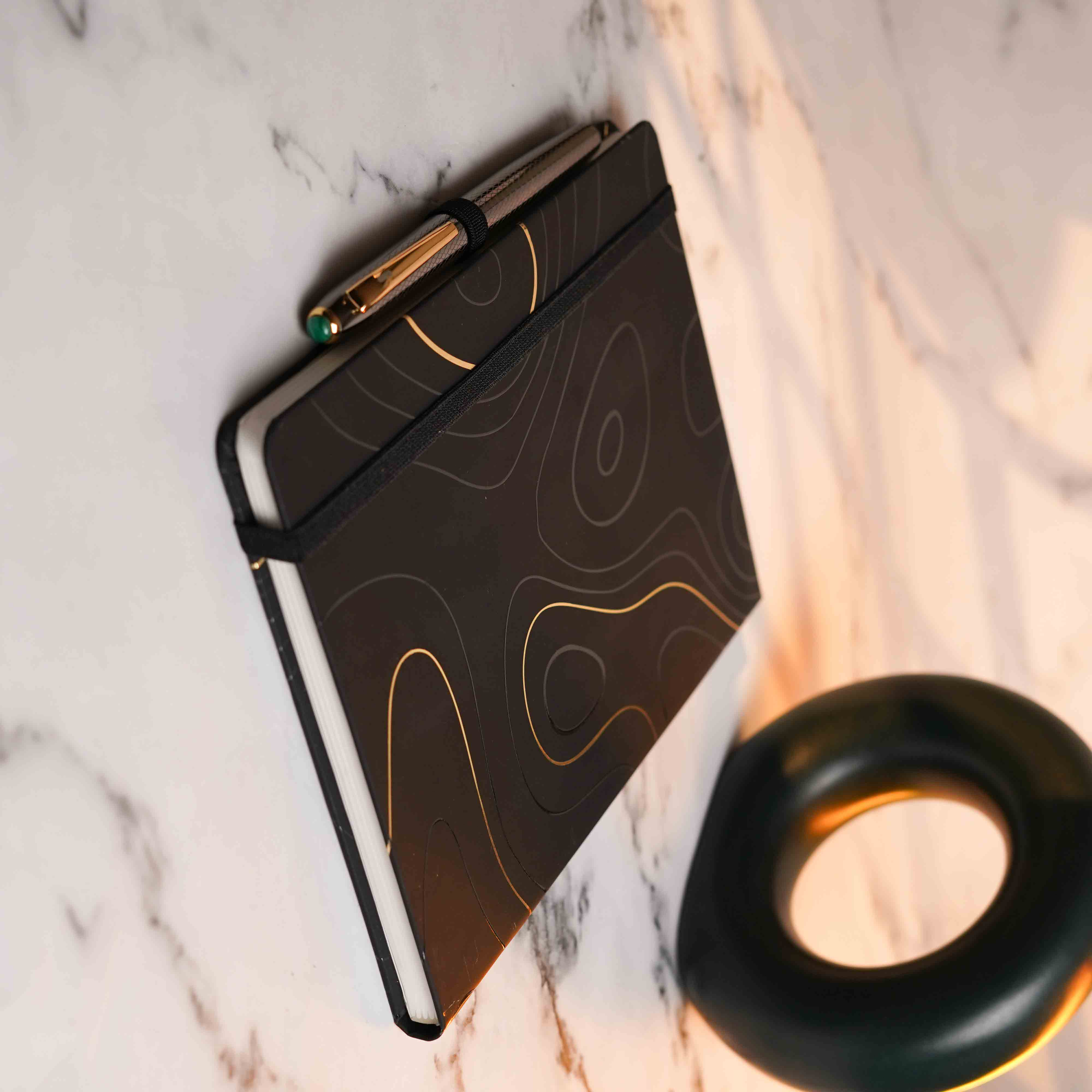 Matte Black Notebook with Malachite 2 in 1 MagSnap Roller Ball Pen with Stylus None