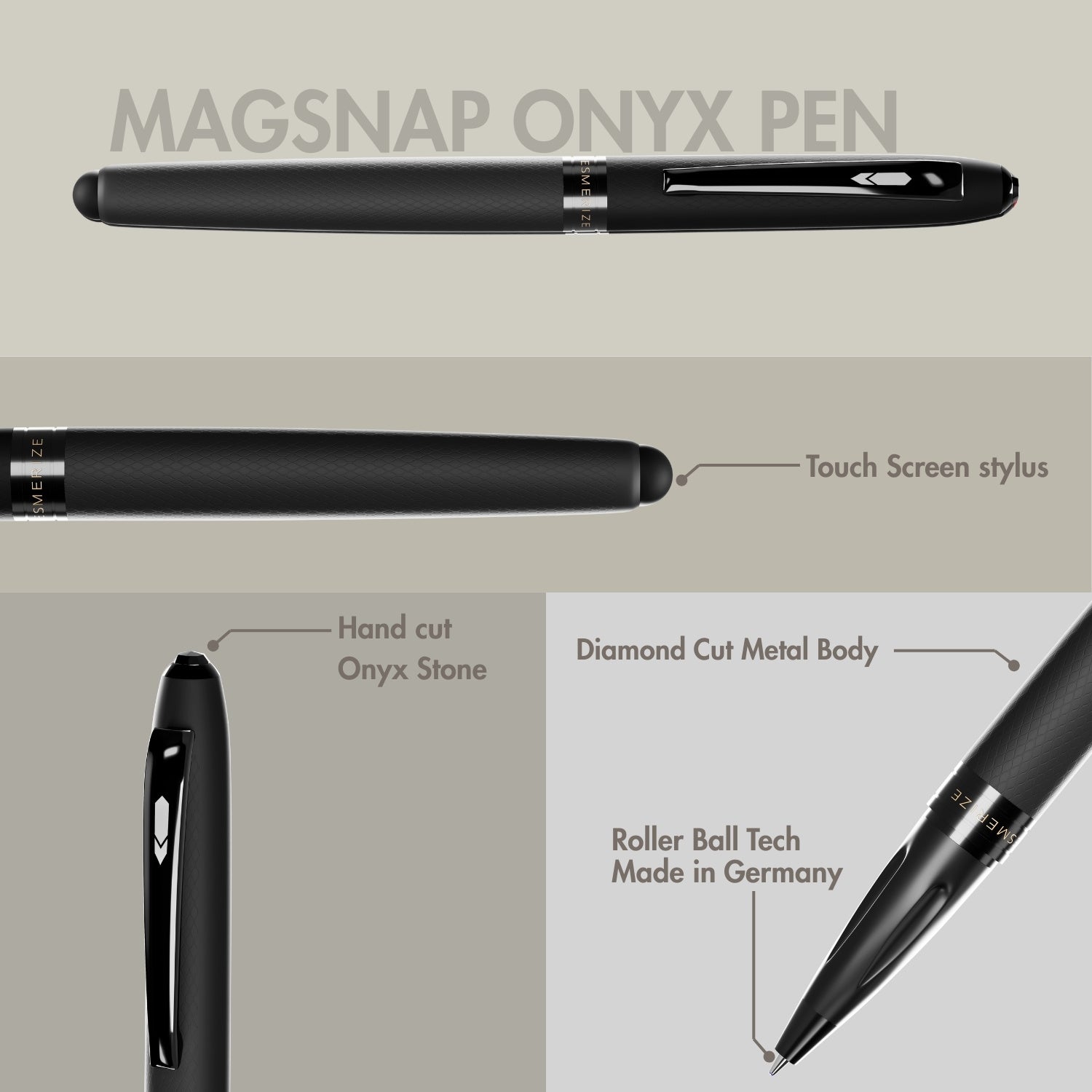 Matte Black Finish Onyx 2 in 1 MagSnap Roller Ball Pen with Stylus None