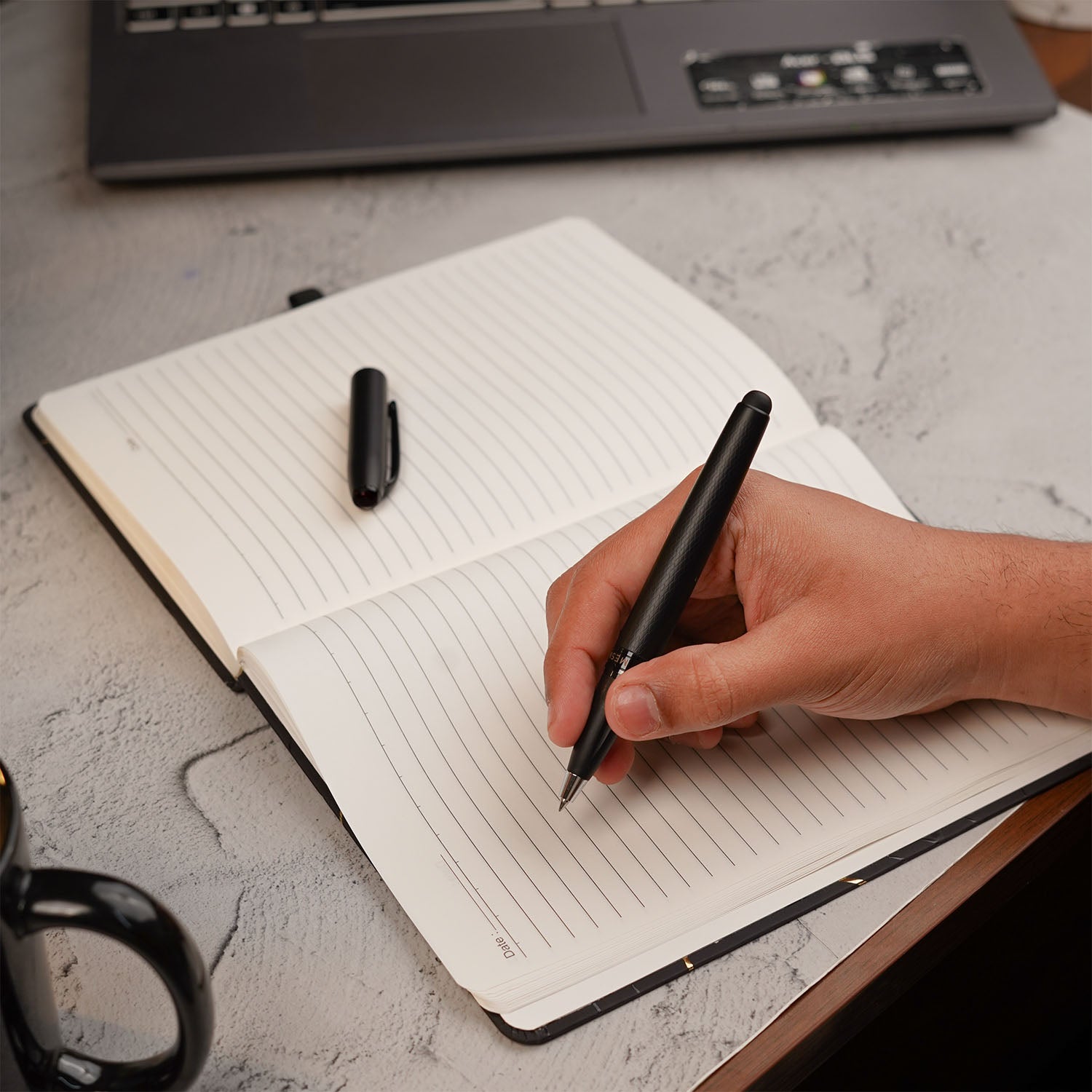 Matte Black Notebook with Ultra Matte Black Onyx 2 in 1 MagSnap Roller Ball Pen with Stylus Personalised