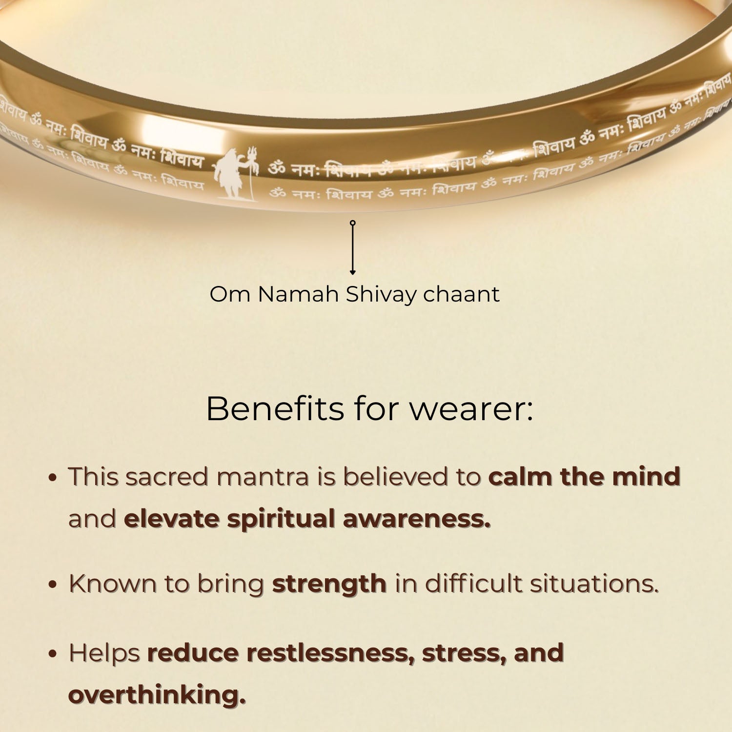 Om Namah Shivay MicroCarved Round Curved Kada Silver