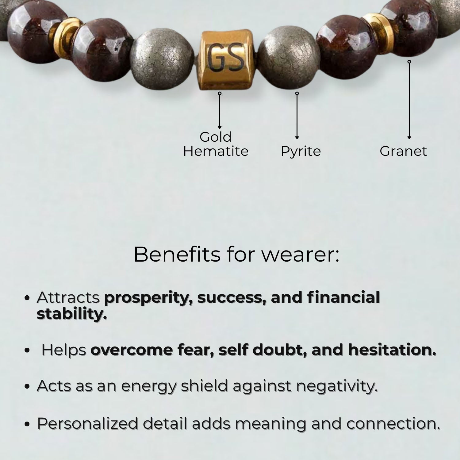 Personalised Abundance Magnet Garnet & Pyrite Natural Stone Elastic Bracelet 