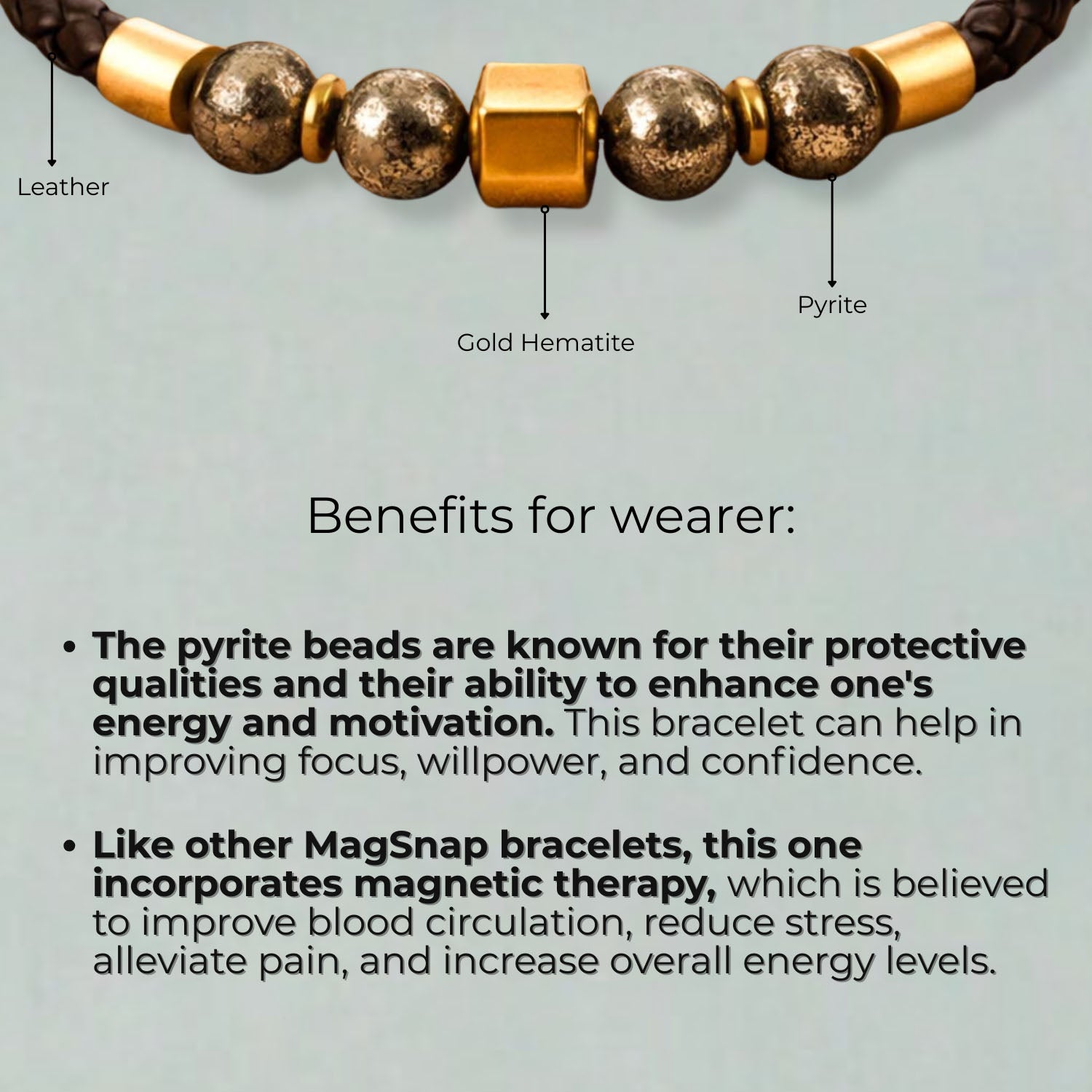 Personalised Pyrite Natural Stone NeoLeather Bracelet With MagSnap2