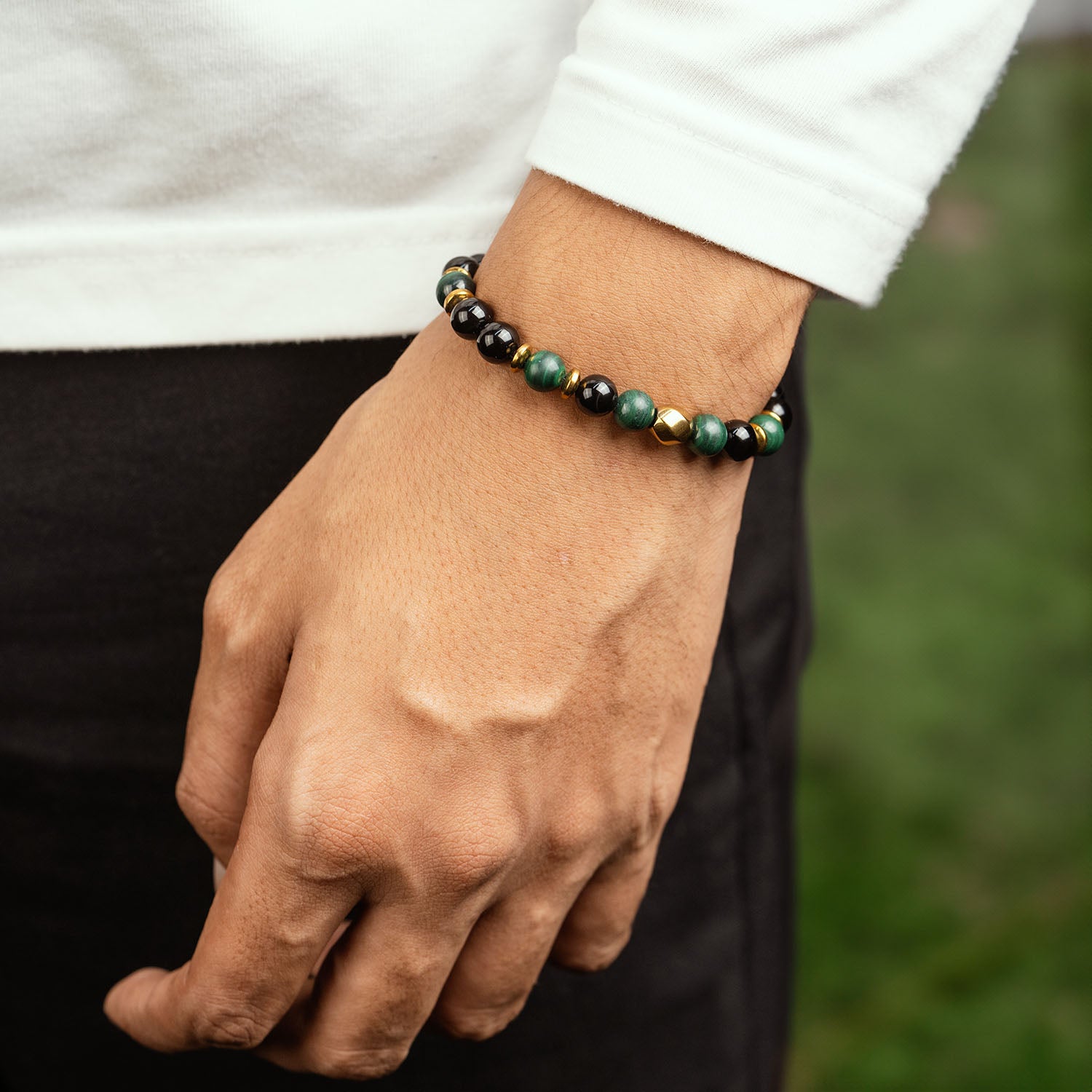 Prosperity Gloss Onyx & Malachite Natural Stone Bracelet Elastic
