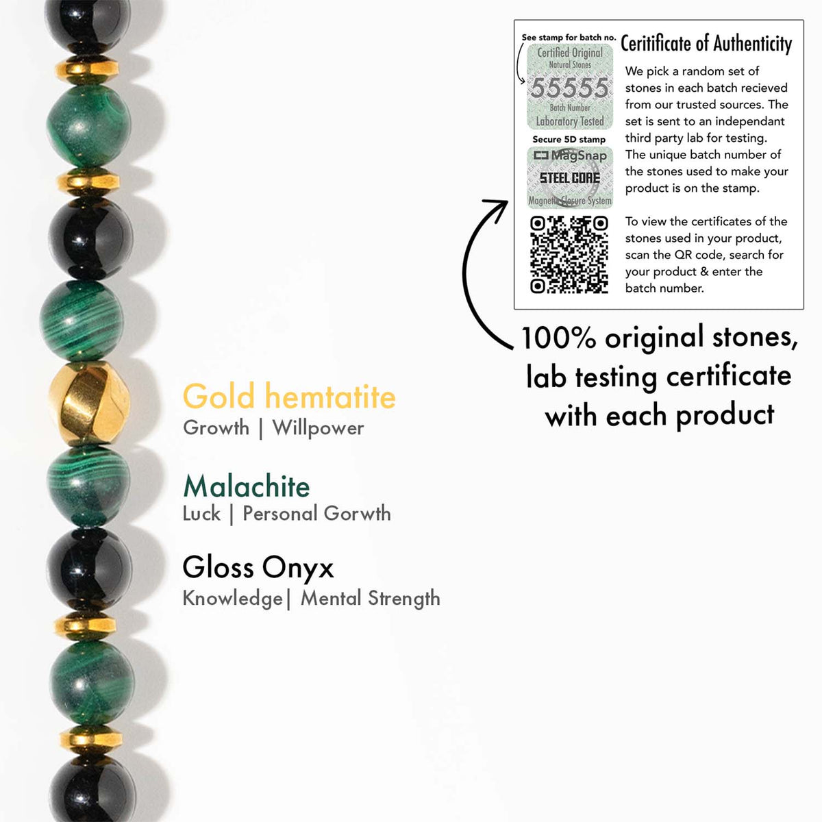 Prosperity Gloss Onyx & Malachite Natural Stone Bracelet 2