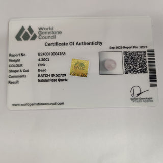 Rose Quartz lab certificate 15
