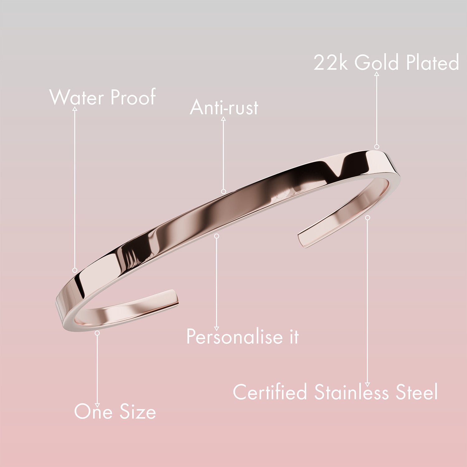 Non Personalised RoseGold Cuff Kada Bracelet