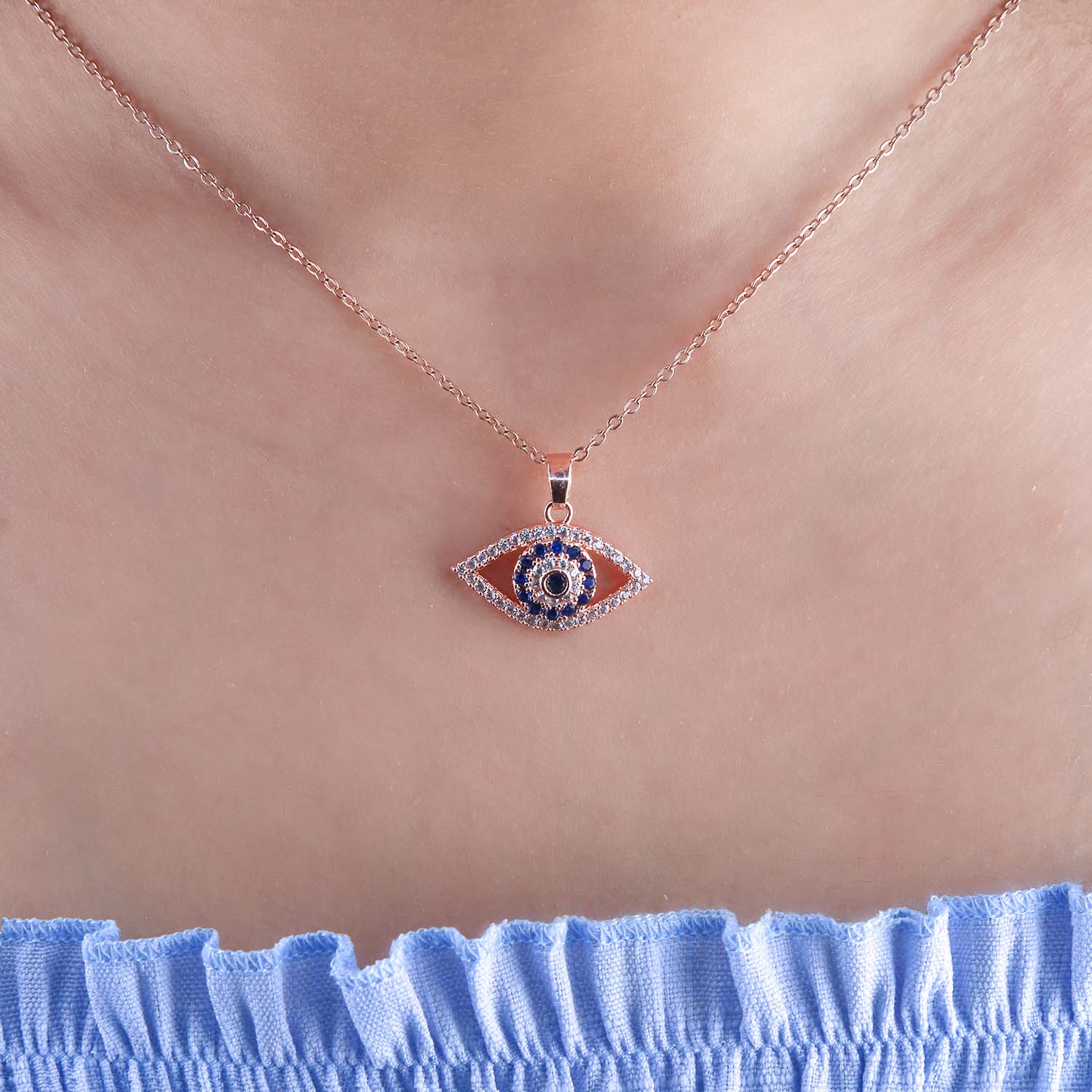 W Premium Jewellery ROSE GOLD EVIL EYE DIAMOND NECKLACE