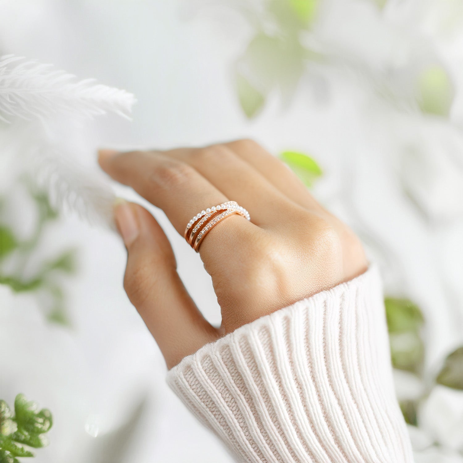 Rose Gold Infinity Pearl Adjustable Ring