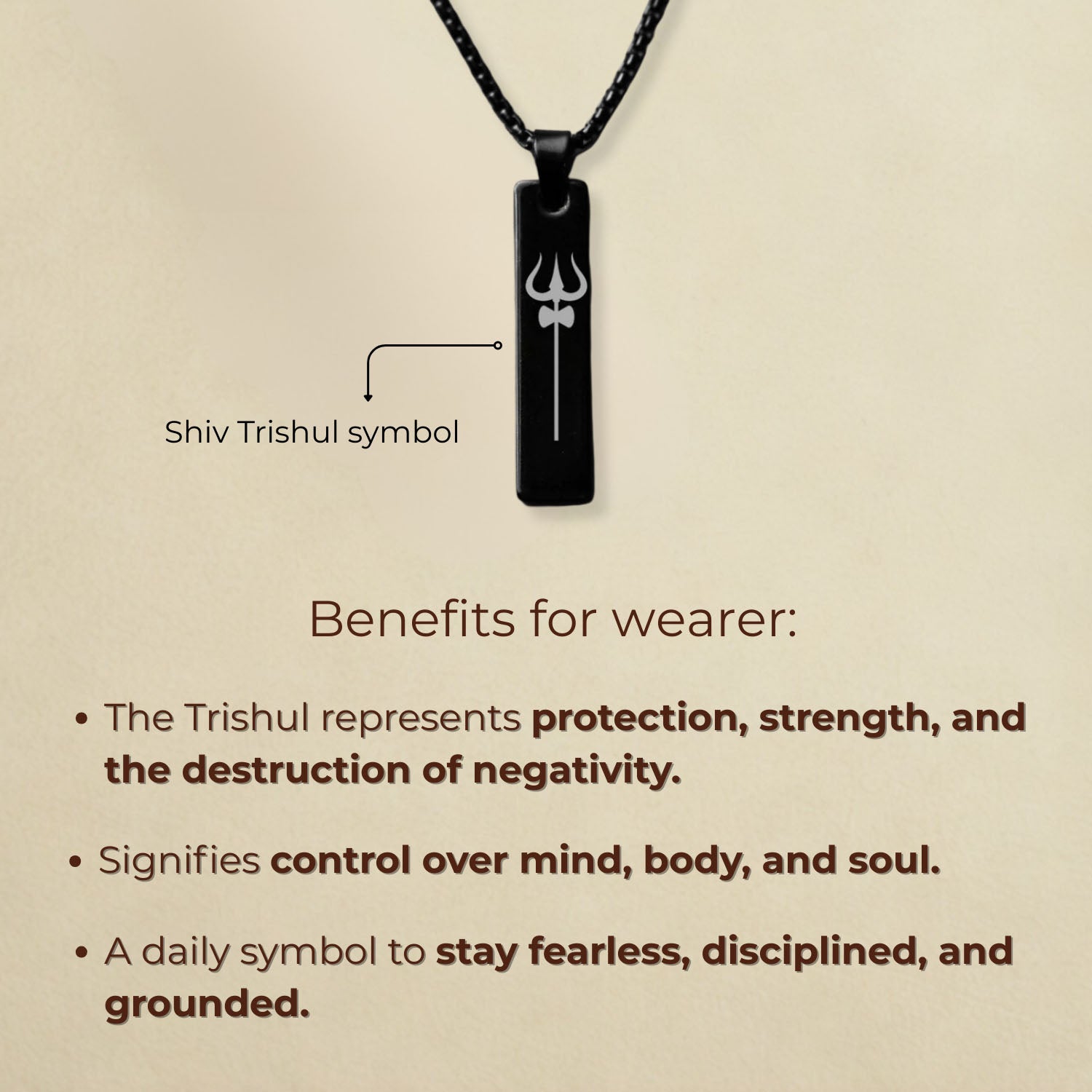 Silver Shiv Trishul Spiritual Mini Bar Necklace