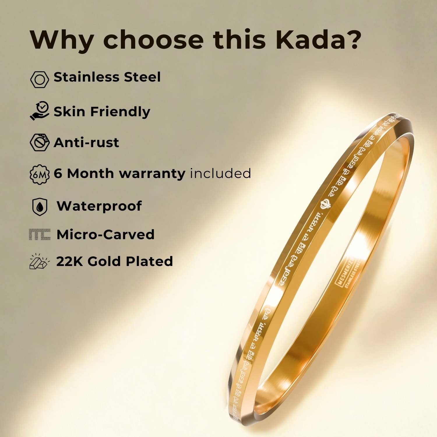 Round Flat Ik Onkar Satnam Mantra Kada Black