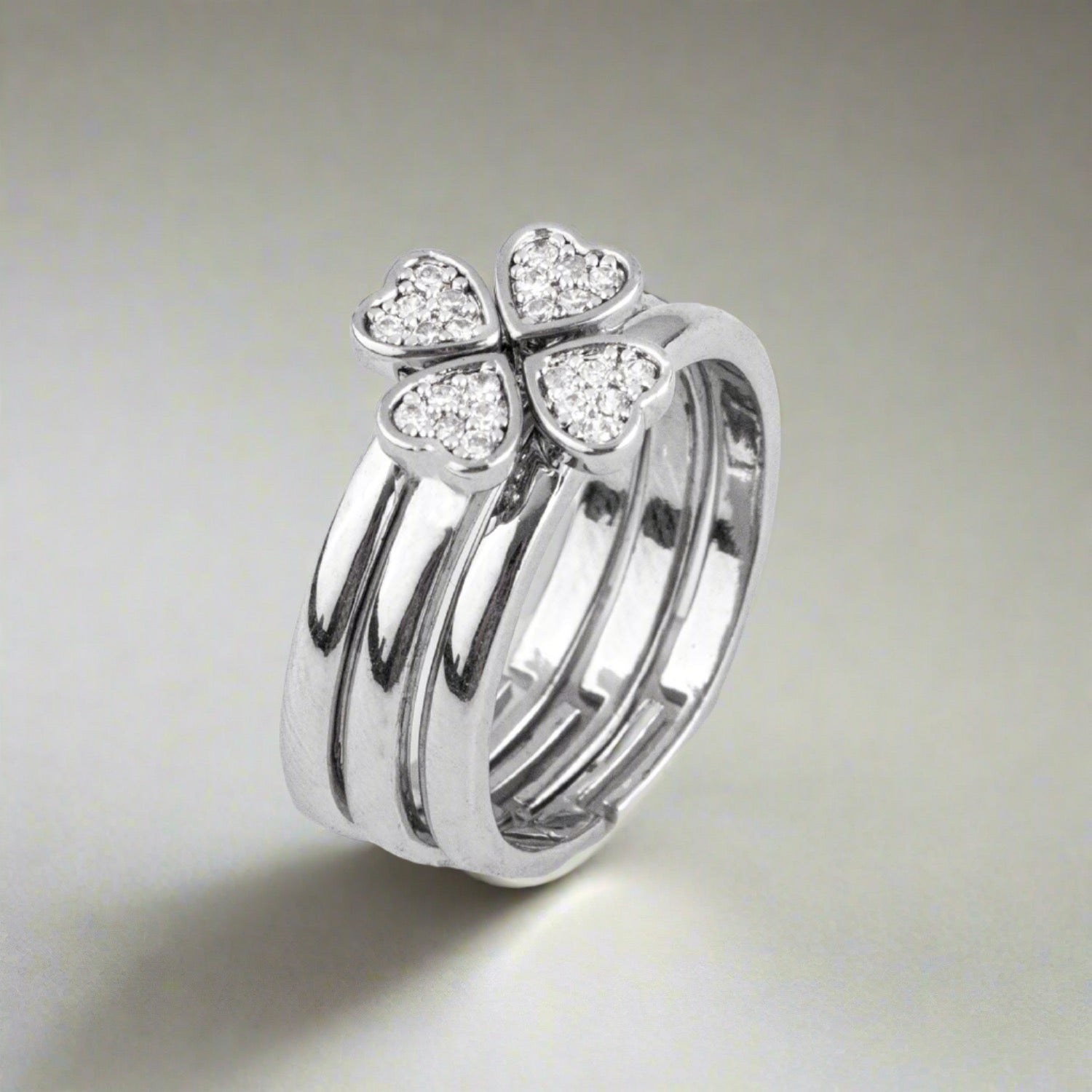 W Premium Jewellery Silver Clover Heart Rings (Pack Of 3)