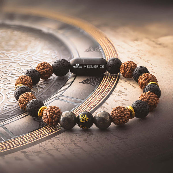 Spiritual Rudraksh Natural Stone Pyrite Om Bracelet 2