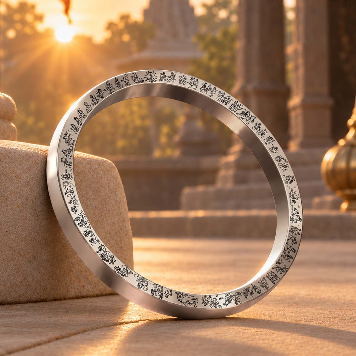 Tales Of Hanumanji MicroCarved Thick Kada Silver