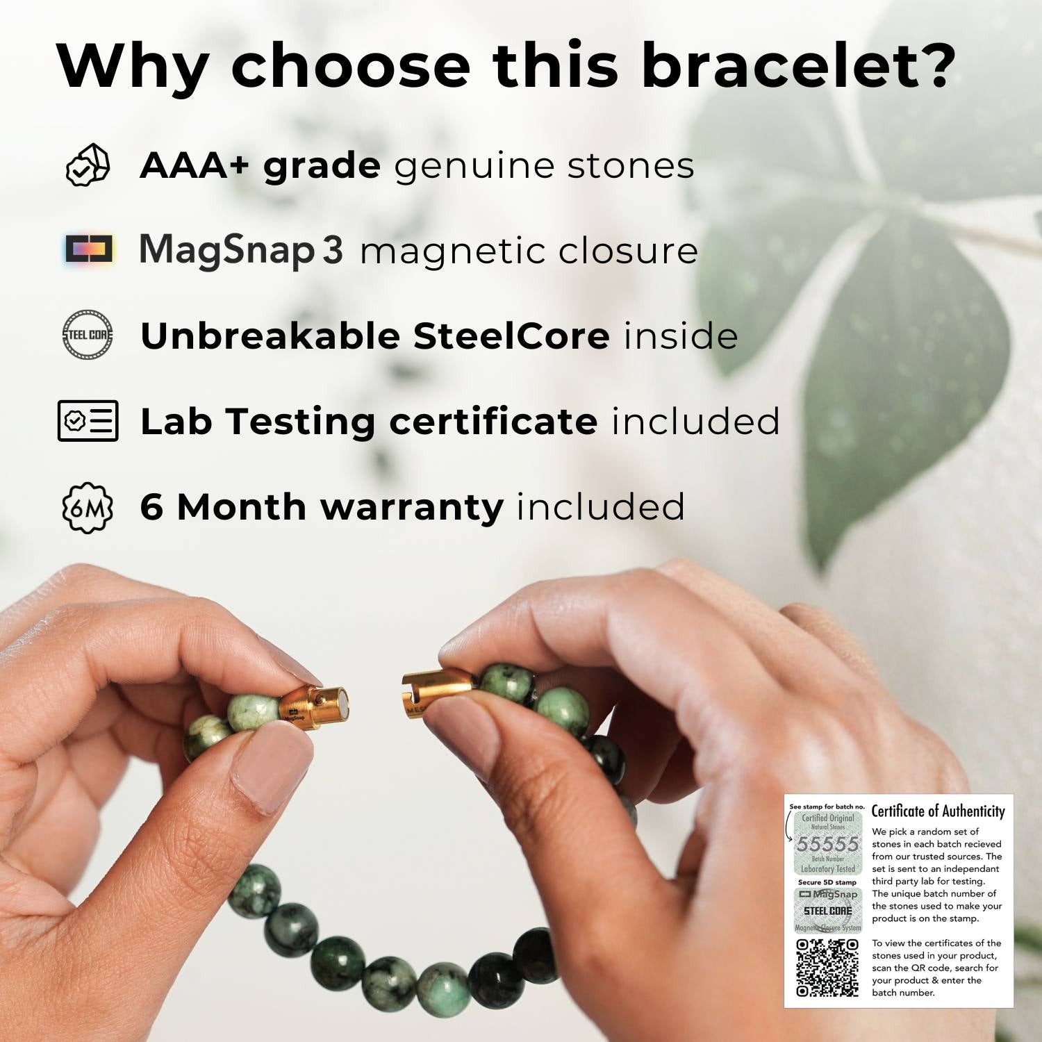 Calming Multi Moon Natural Stone Bracelet with MagSnap