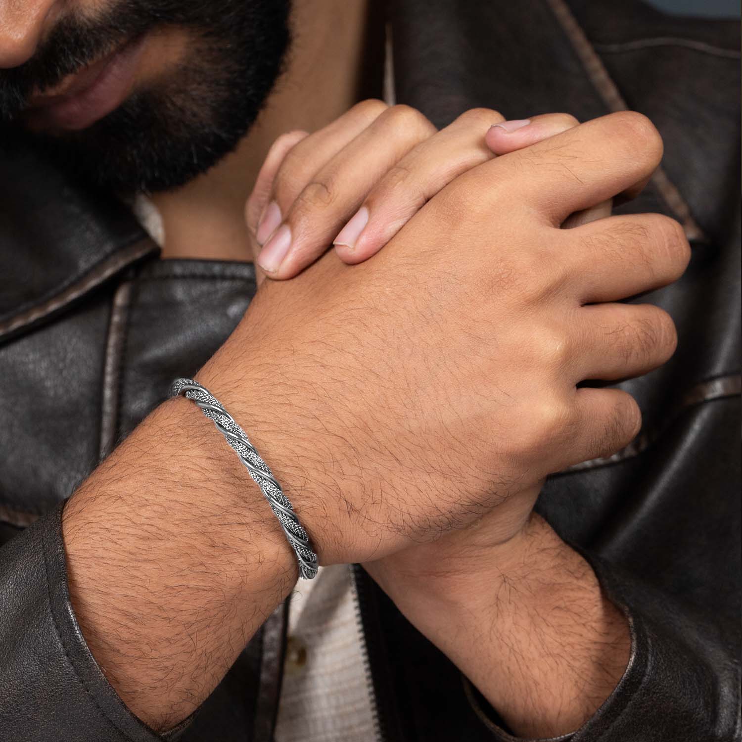 Wire Braided Cuff Bracelet Silver