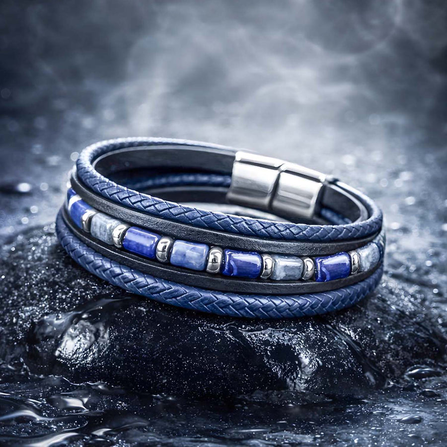 Wisdom Lapis Barrel Beads NeoLeather Bracelet With MagSlide